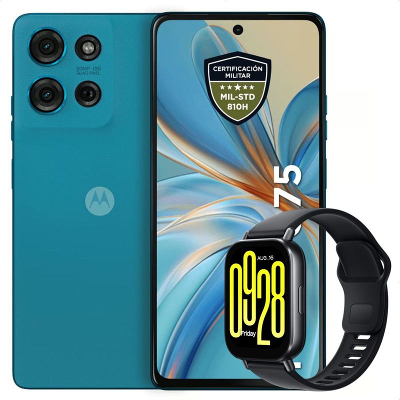 MOTOROLA - Celular Motorola Moto G75 5G 256GB /8GB Azul + Watch 5 Active Blk