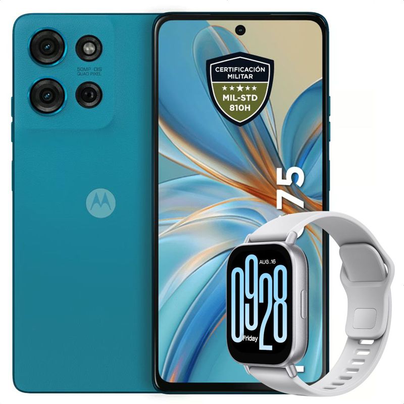 MOTOROLA - Celular Motorola Moto G75 5G 256GB /8GB Azul + Watch 5 Active Slv