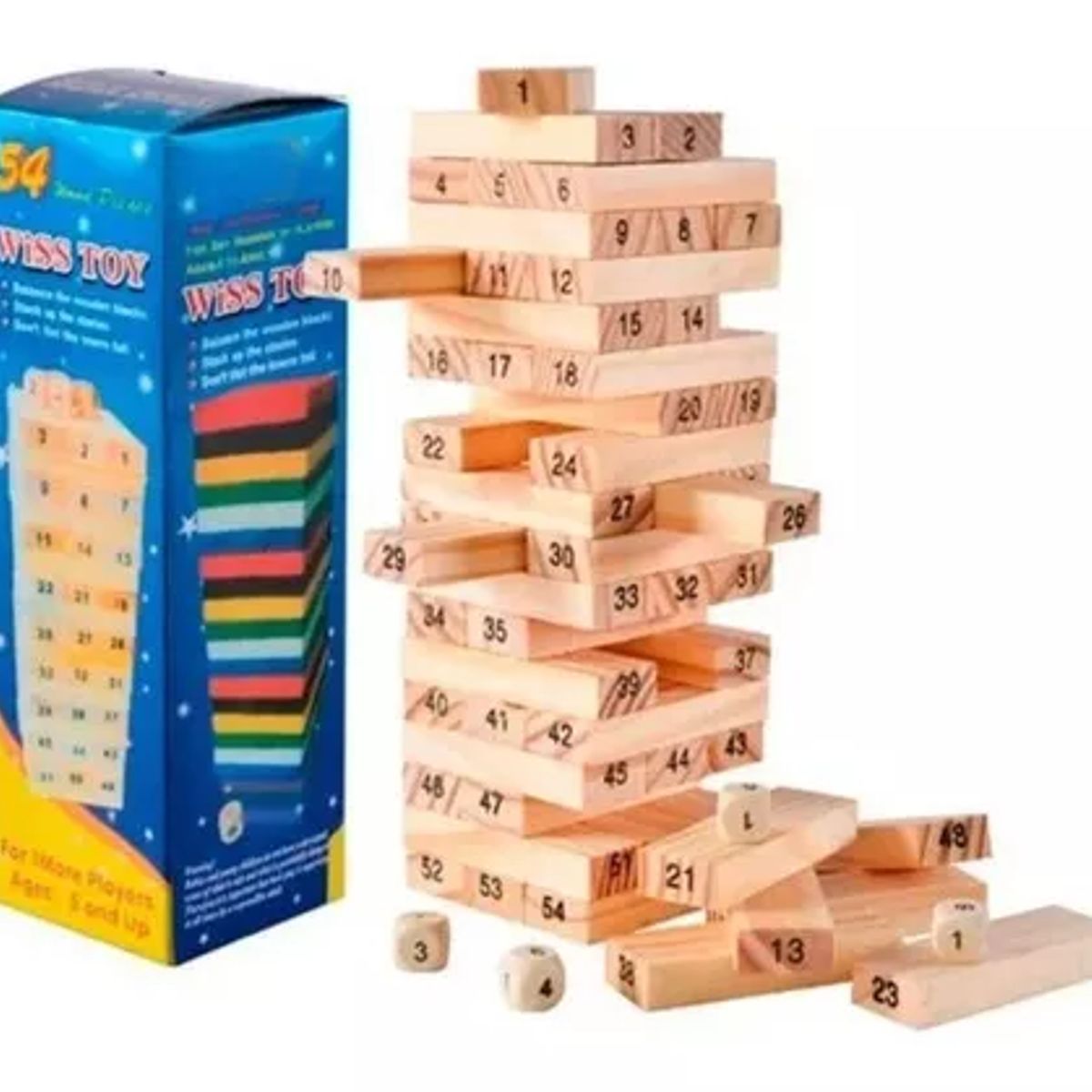 JUGUETERIA EXPRESS - Torre Jenga 54 Bloques 4 Dados Madera Juego Niños Y Adultos