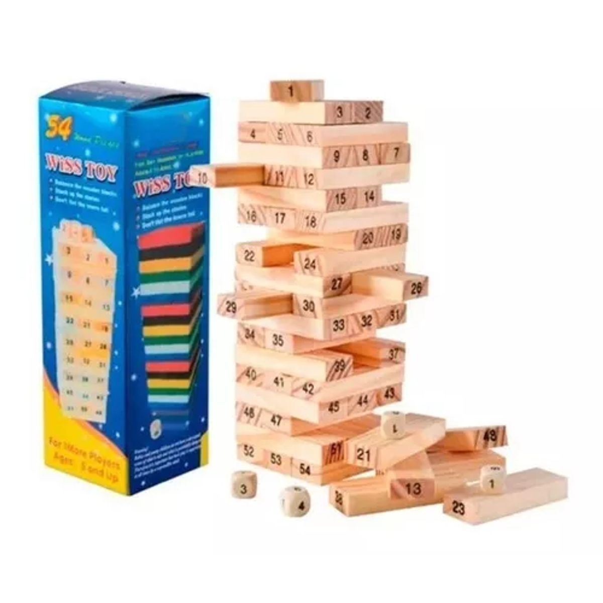 JUGUETERIA EXPRESS - Torre Jenga 54 Bloques 4 Dados Madera Juego Niños Y Adultos
