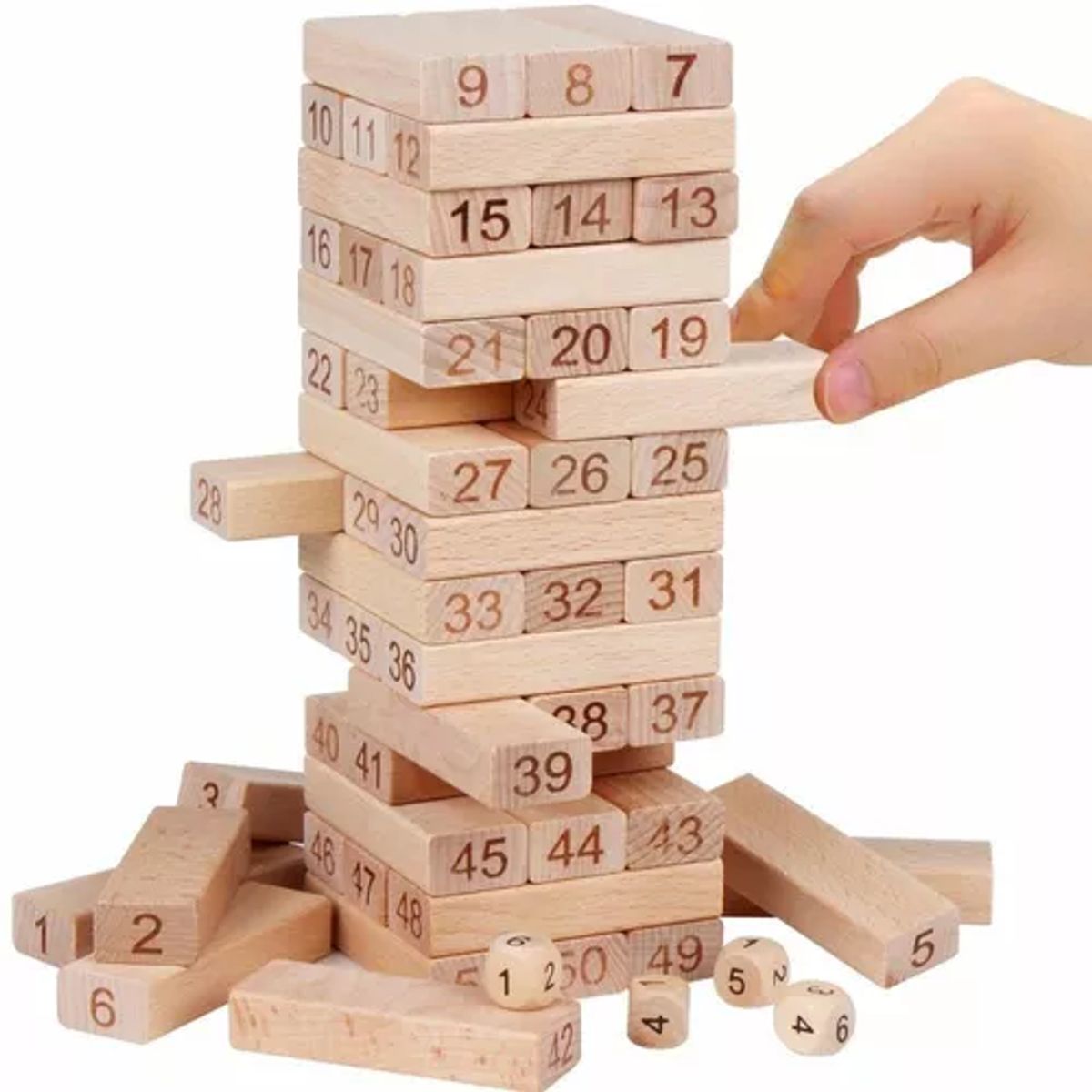 JUGUETERIA EXPRESS - Torre Jenga 54 Bloques 4 Dados Madera Juego Niños Y Adultos