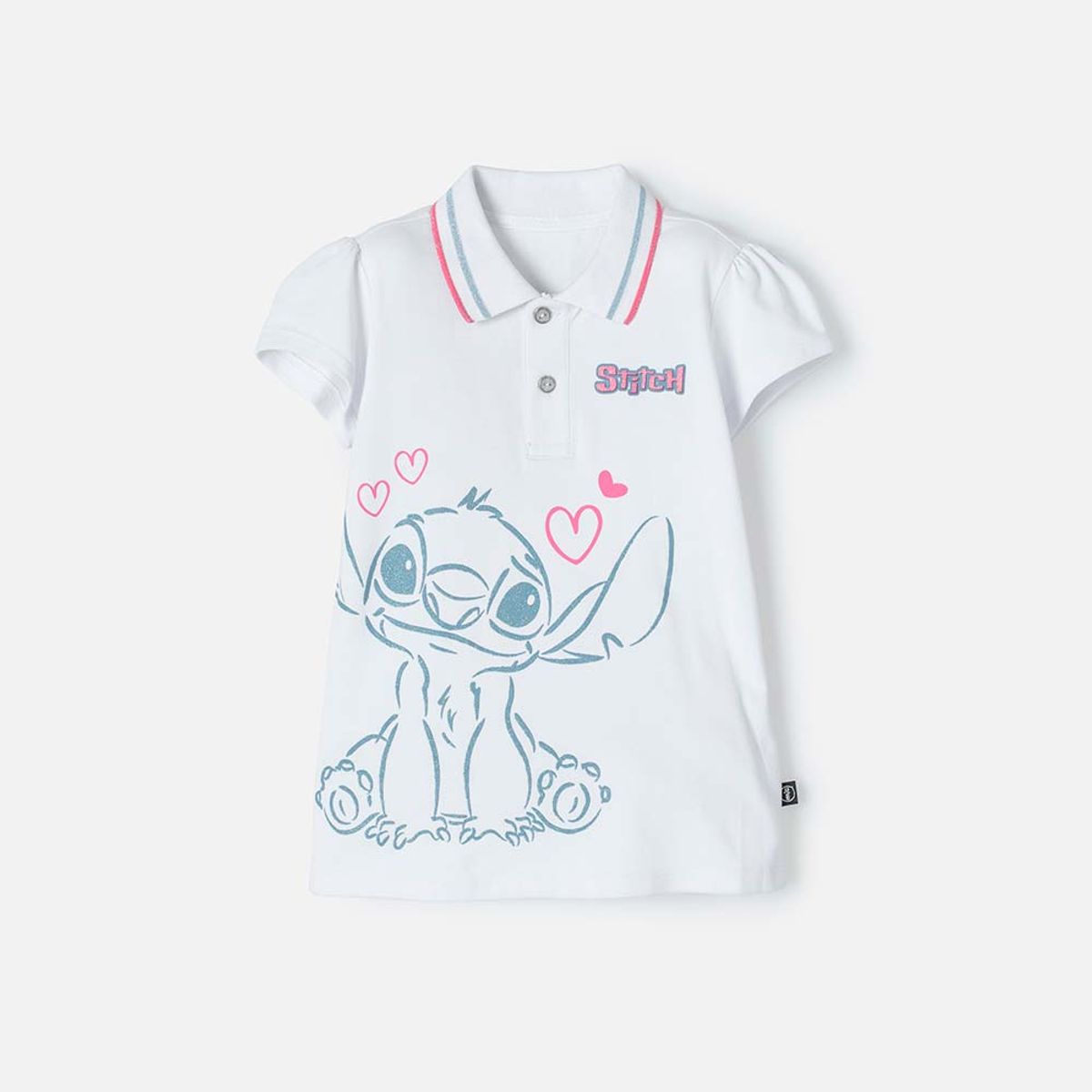 DISNEY - Camiseta Tipo Polo de Stitch blanca tipo polo para niña