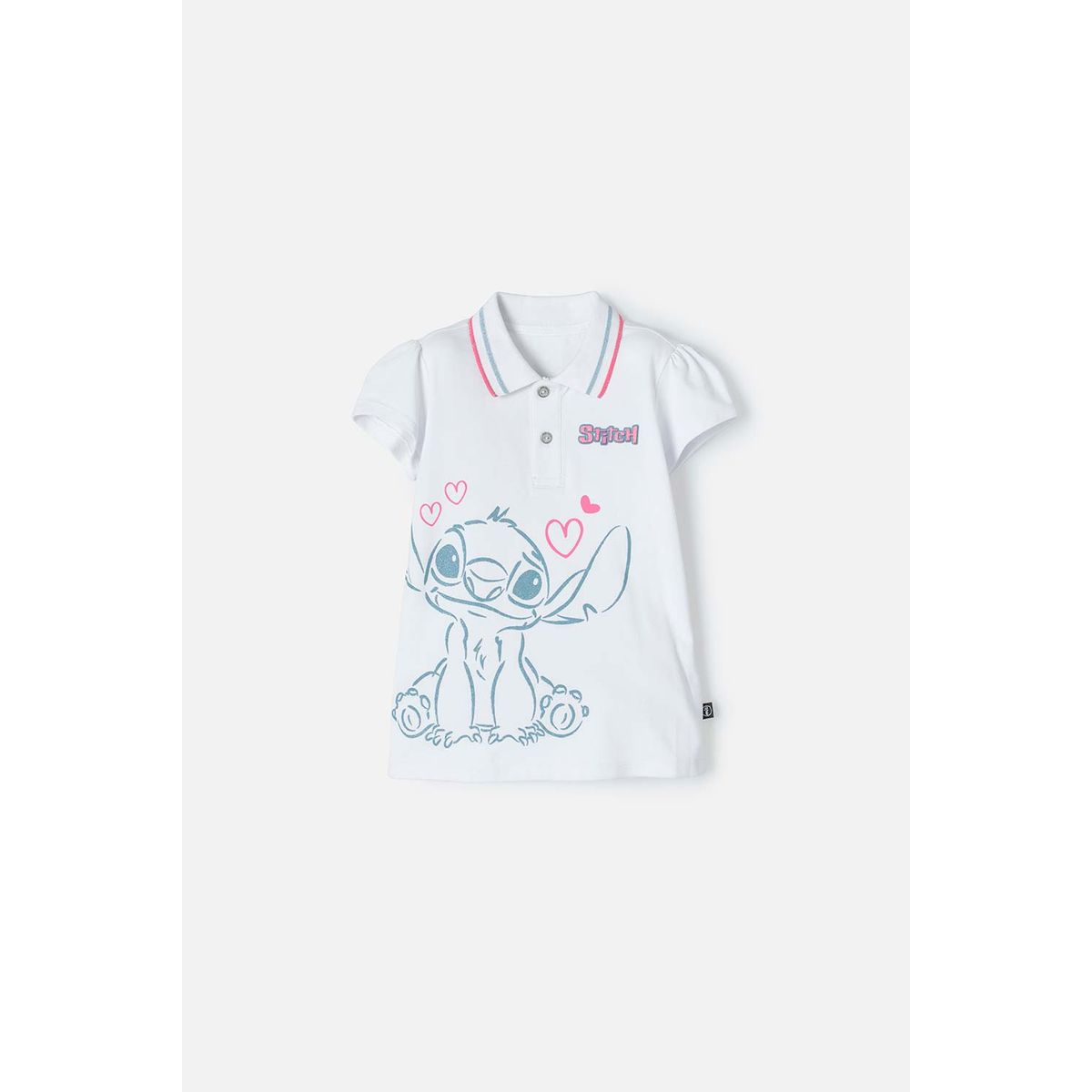DISNEY - Camiseta Tipo Polo de Stitch blanca tipo polo para niña