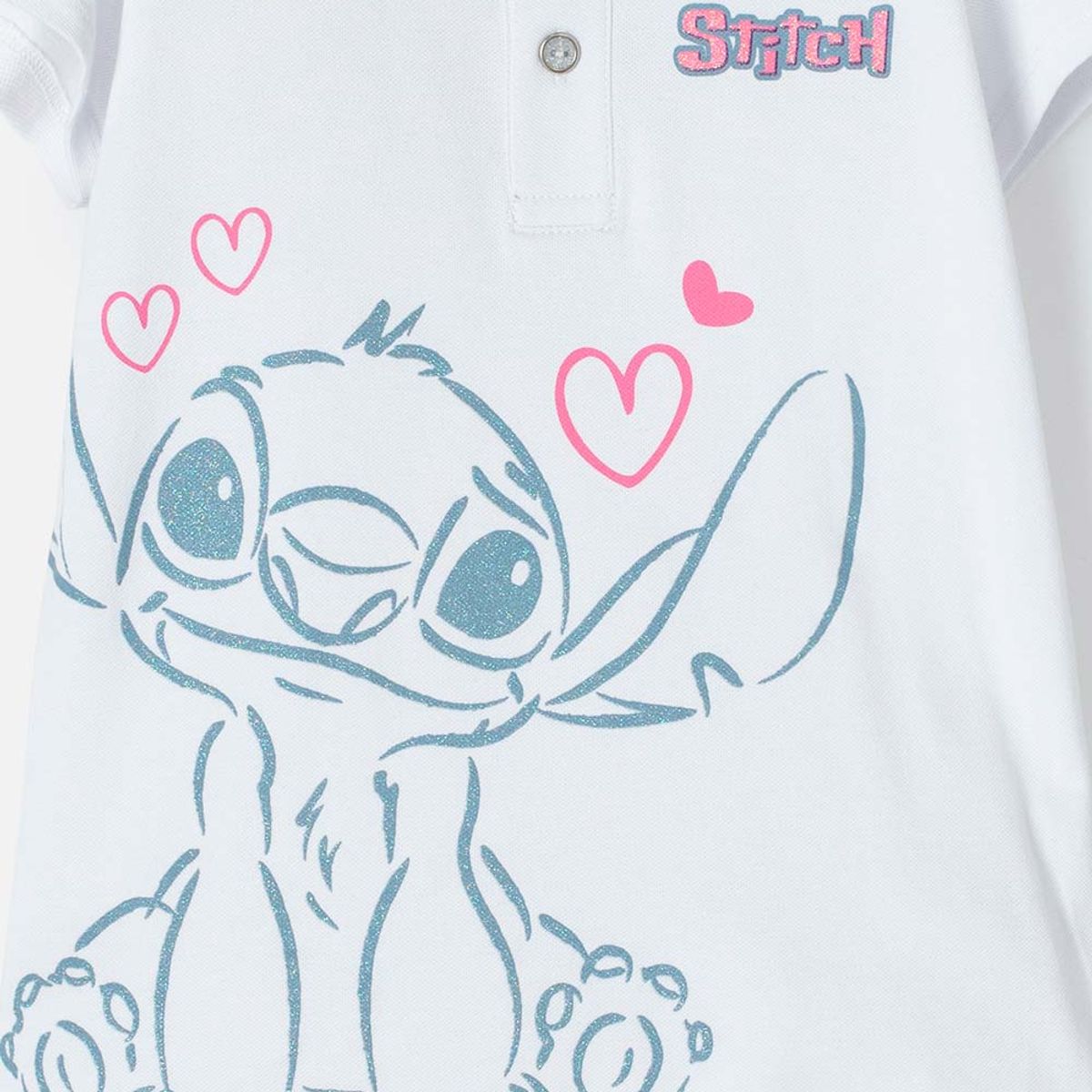DISNEY - Camiseta Tipo Polo de Stitch blanca tipo polo para niña