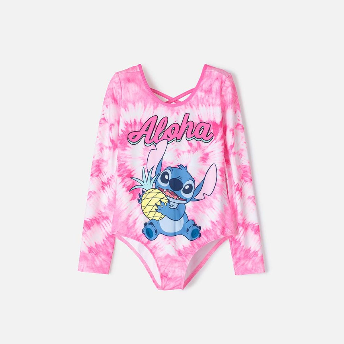 DISNEY - Vestido de baño de Stitch fucsia manga larga para niña