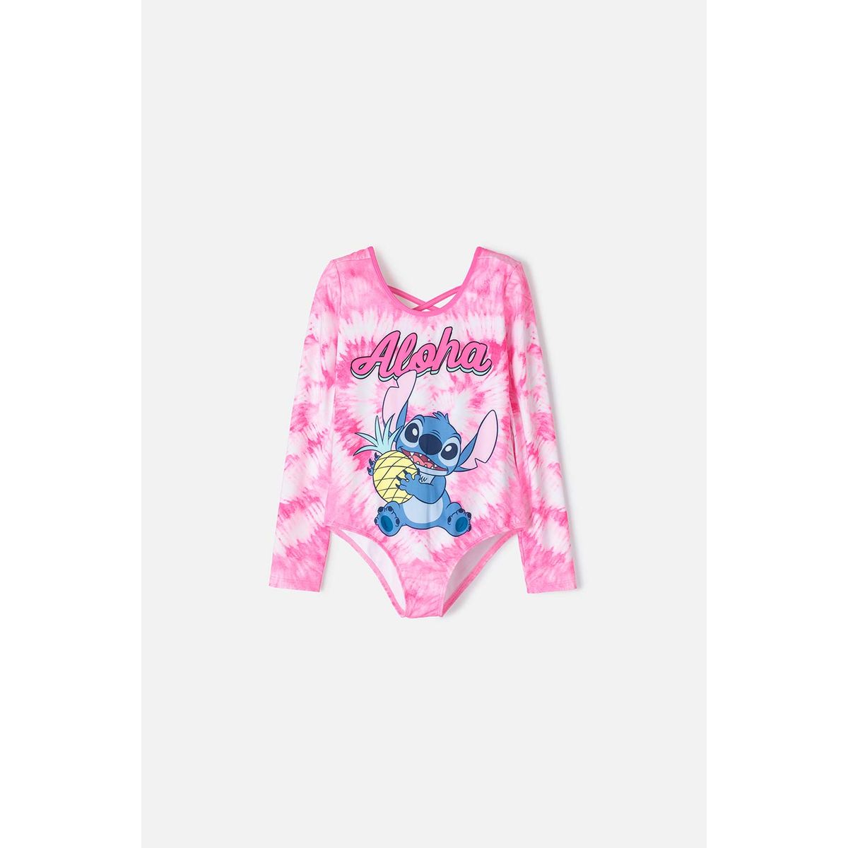 DISNEY - Vestido de baño de Stitch fucsia manga larga para niña