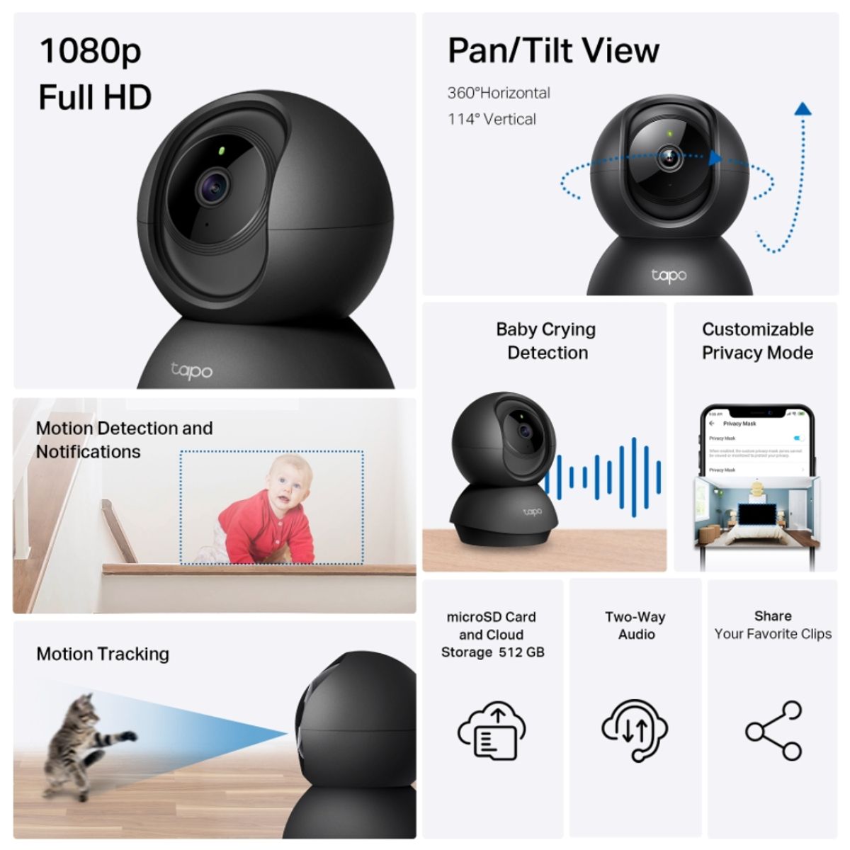 TP LINK - TP-LINK CÁMARA DE SEGURIDAD TAPO C201 FHD 360° NEGRA