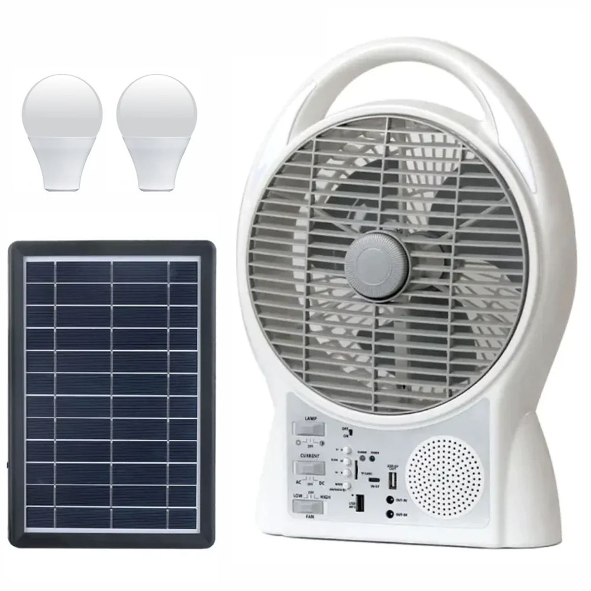 GENERICO - Ventilador Solar 6 En 1: Luz Led, Radio Y Carga Recargable