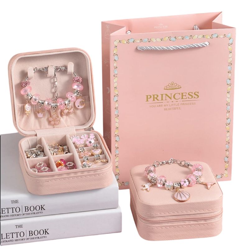 GENERICO - Set 3 Pulseras Niñas Tipo P4ndora Charms + Joyero x 67piezas