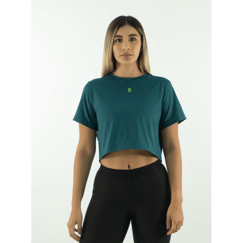 NO RULES - CAMISETA CROP TOP DEPORTIVO TELA FRIA VERDE ESMERALDA.