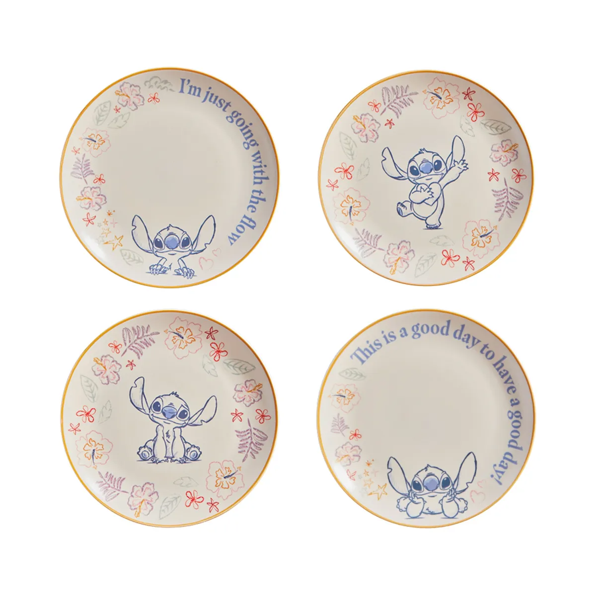 CORONA - Set 4 Platos Postre Stitch Disney 20.4cm-
