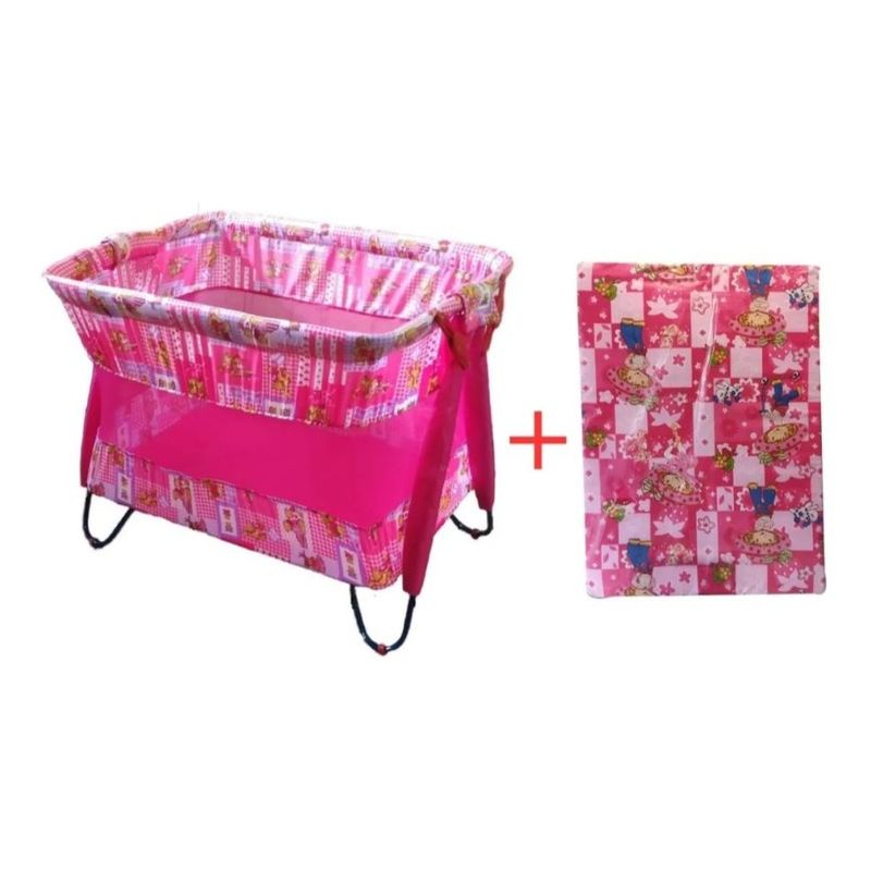GENERICO - Cuna Corral DobleNivel y Económico De Bebe Colchoneta Rosado