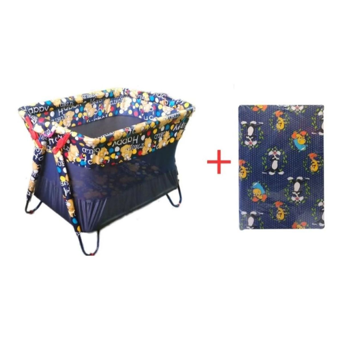 GENERICO - Cuna Corral DobleNivel y Económico De Bebe Colchoneta Azul