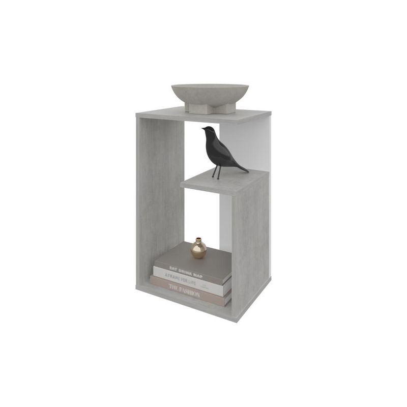 RTA DESIGN - Mesa Auxiliar Evert Cemento y Blanco Duqueza con diseño moderno y espacio para ubicar objetos