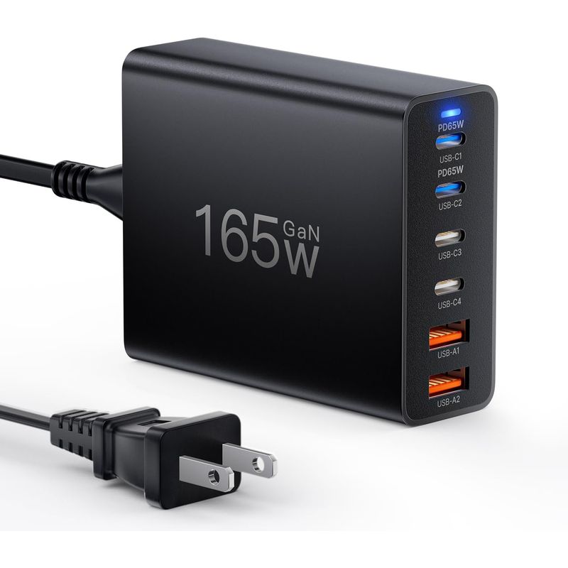 GENERICO - Estacion De Carga Usb C De 165 W, Compacta Gan 6 Puertos Tip