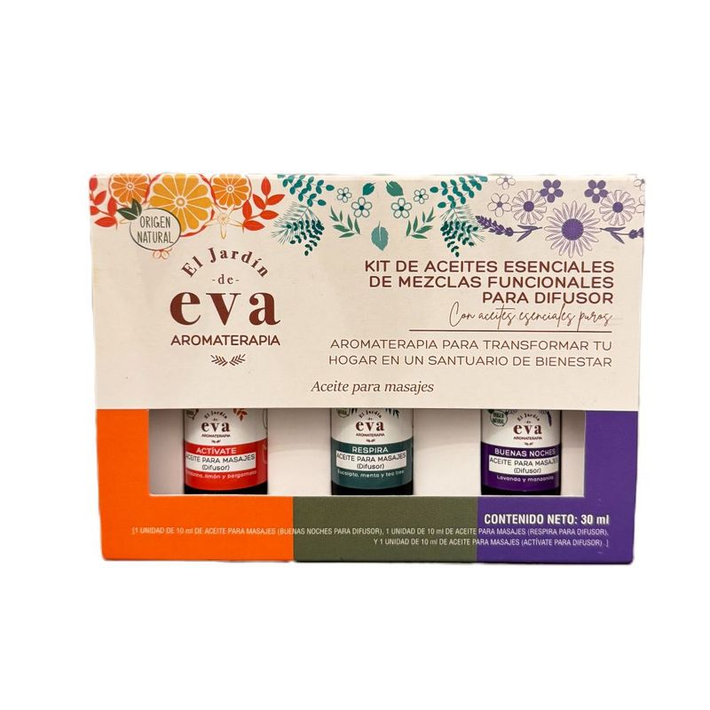 GENERICO - Kit aceites esenciales para difusor aromaterapia JARDIN DE EVA x 3 unds