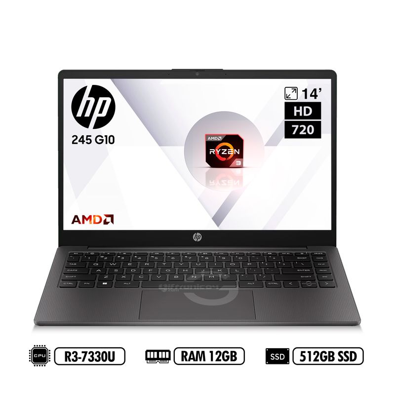 HP - PORTATIL HP 245 G10 14' HD AMD R3-7330U RAM 12GB DDR4 512GB SSD BLACK