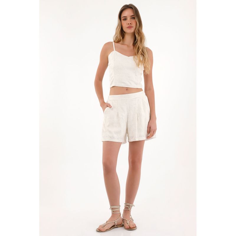 TOPMARK - Crop en tela bordada crudo para mujer