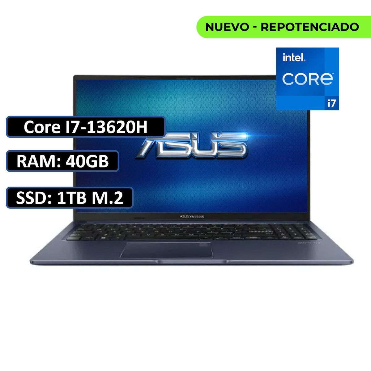 ASUS - PORTATIL ASUS VIVOBOOK  – Intel Core i7 13620H – RAM 40GB – SSD 1TB M.2 – 15.6 pulgadas