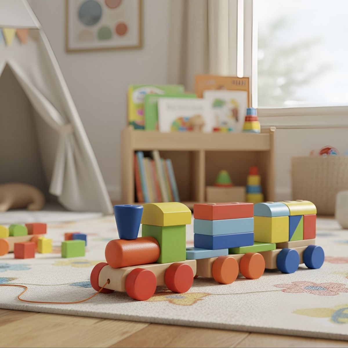 GENERICO - Tren Montessori Didactico Madera Con bloques de colores