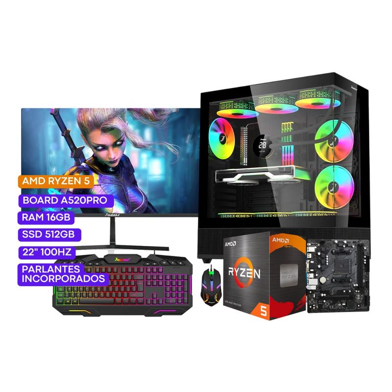 JANUS - COMPUTADOR PC GAMER R5 4600G 37GHZ 16 512 22" 100Hz PARLANTES.