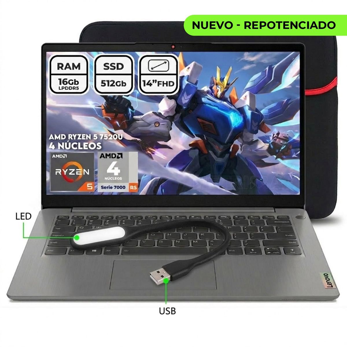 Lenovo - Portátil Lenovo AMD V14 R5 7520u Ram 16gb DDR5 Ssd 512gb Fhd Computador Portátil
