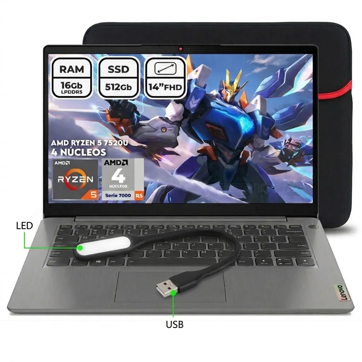 LENOVO - Portátil Lenovo AMD V14 R5 7520u Ram 16gb DDR5 Ssd 512gb Fhd Computador Portátil