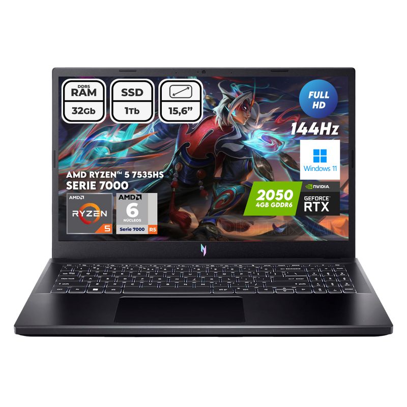 ACER - Portátil Acer Nitro V15 Ryzen 5 7535HS Ram 32gb Ssd 1TB Rtx2050 15.6 Pul Computador Portátil