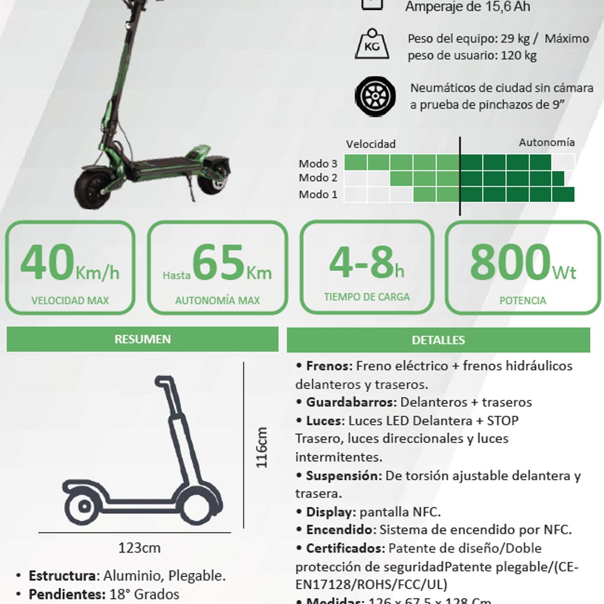 EMOVE - Patineta Eléctrica S9 Negra 40 km/h 800 W