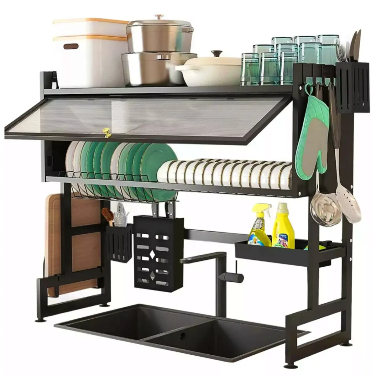 GENERICO - ORGANIZADOR Y ESCURRIDOR DE PLATOS CON TAPA EN ACERO INOXIDABLE