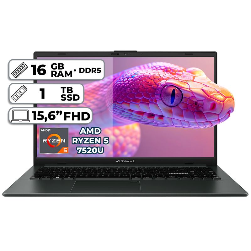 ASUS - PORTÁTIL ASUS  AMD RYZEN 5 7520U LPDDR5 16GB RAM 1TB SSD 15.6” FHD