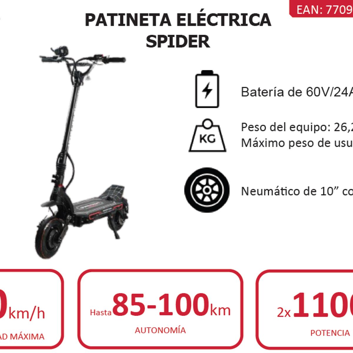 DUALTRON X - Patineta Eléctrica Spider 60 km/h 1100 W