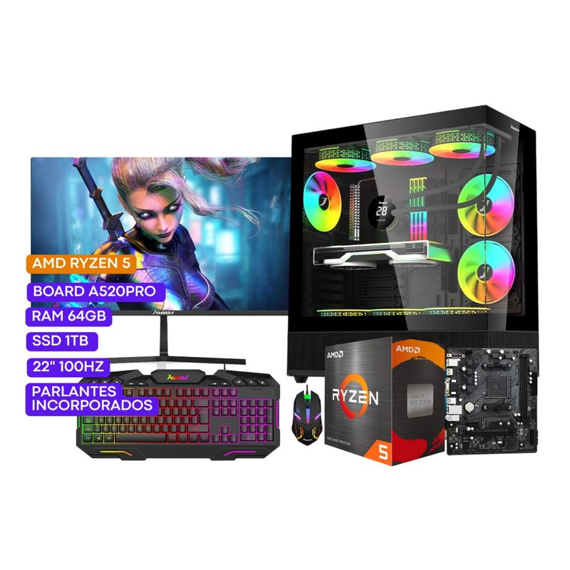 JANUS - COMPUTADOR PC GAMER R5 4600G 3,7GHZ 64 GB RGB 1 TB SSD 22" FHD 100Hz.