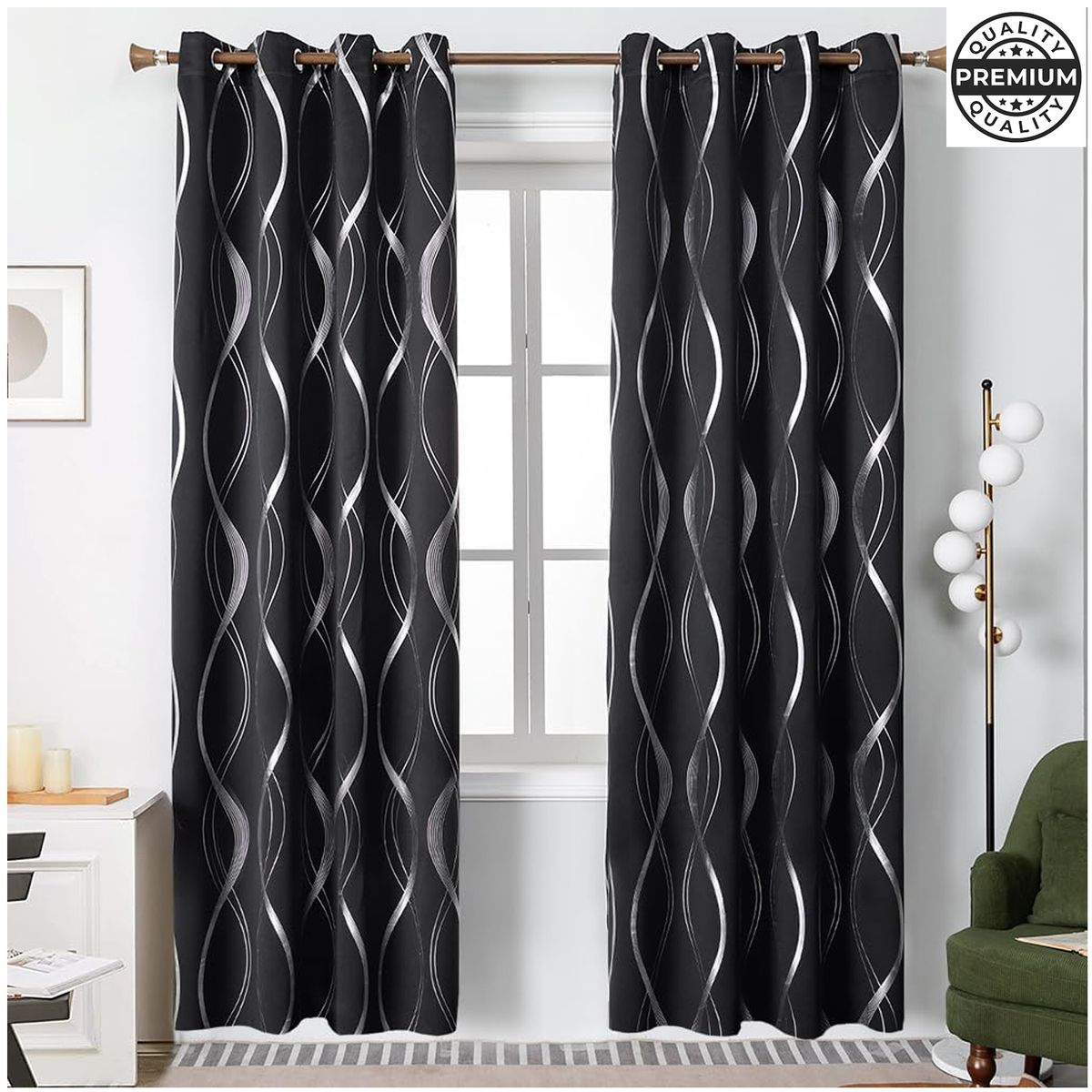 ONE PIXEL - Cortina Blackout Un Paño 132x214cm Aislante Color Negro Con Diseño