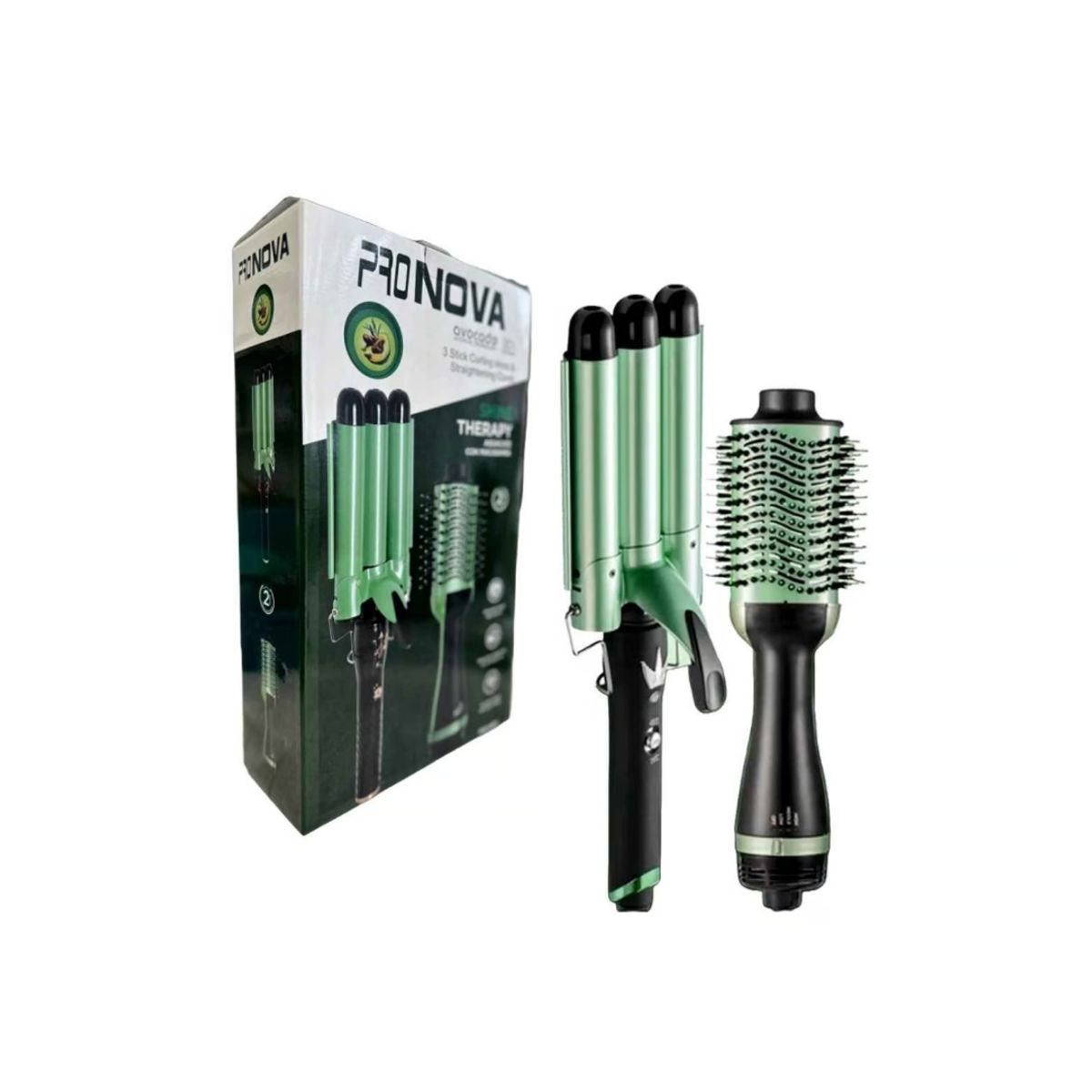 GENERICO - Combo Cepillo Secador Para Cabello Con Pinza Rizadora