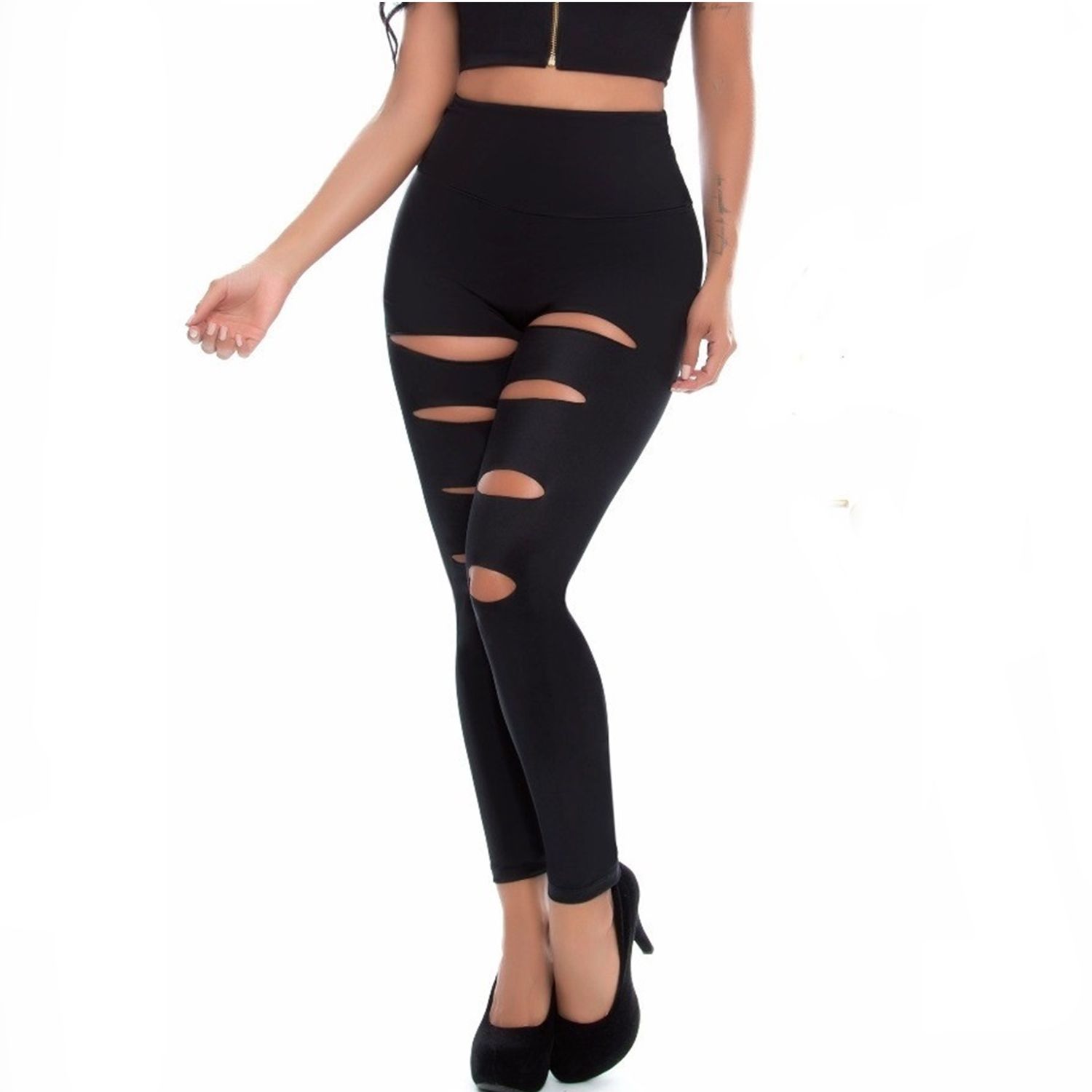 Leggings Negros Leggins Abertura Delantera 