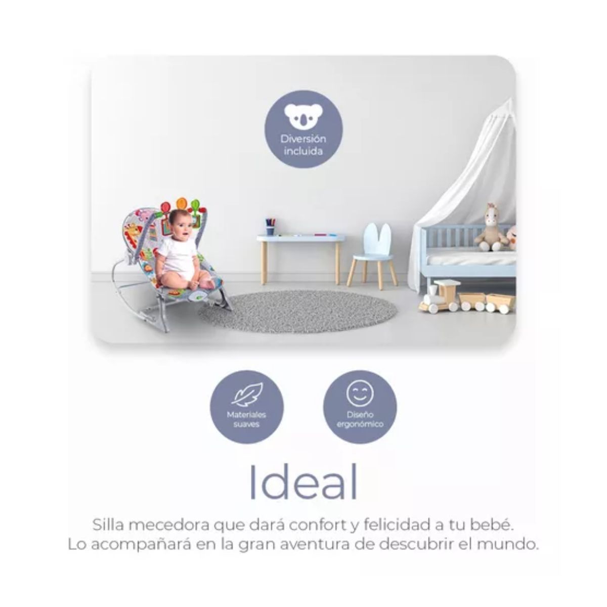 GENERICO - Rocker silla vibradora mecedora de bebe musical con juegos color gris