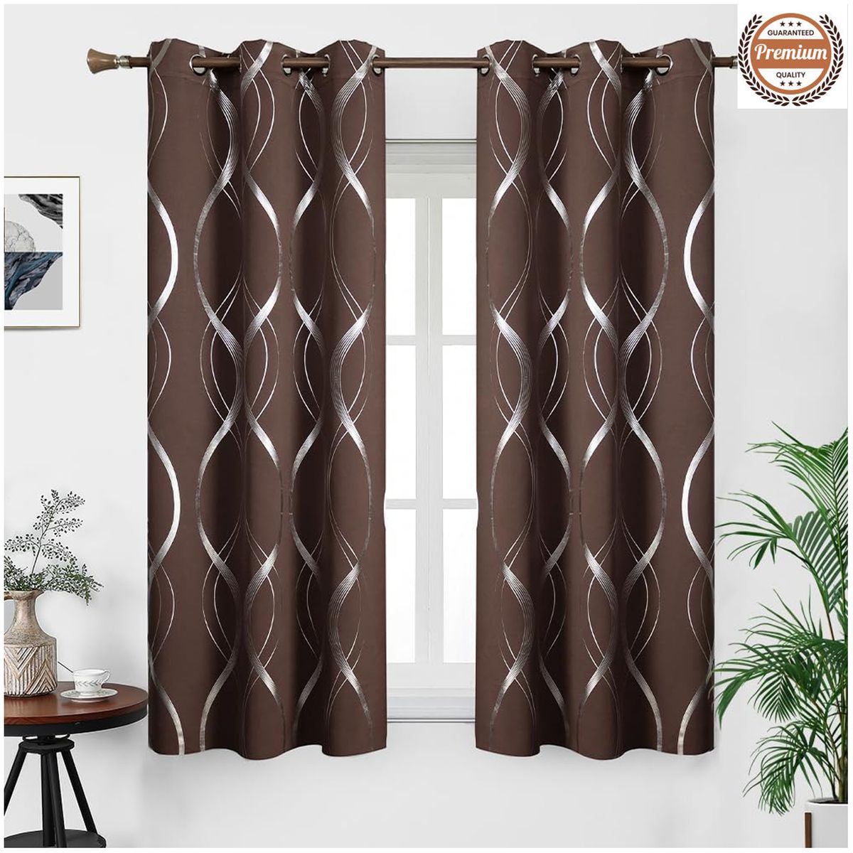 ONE PIXEL - Cortina Blackout Un Paño 132x214cm Aislante Color Marron Con Diseño