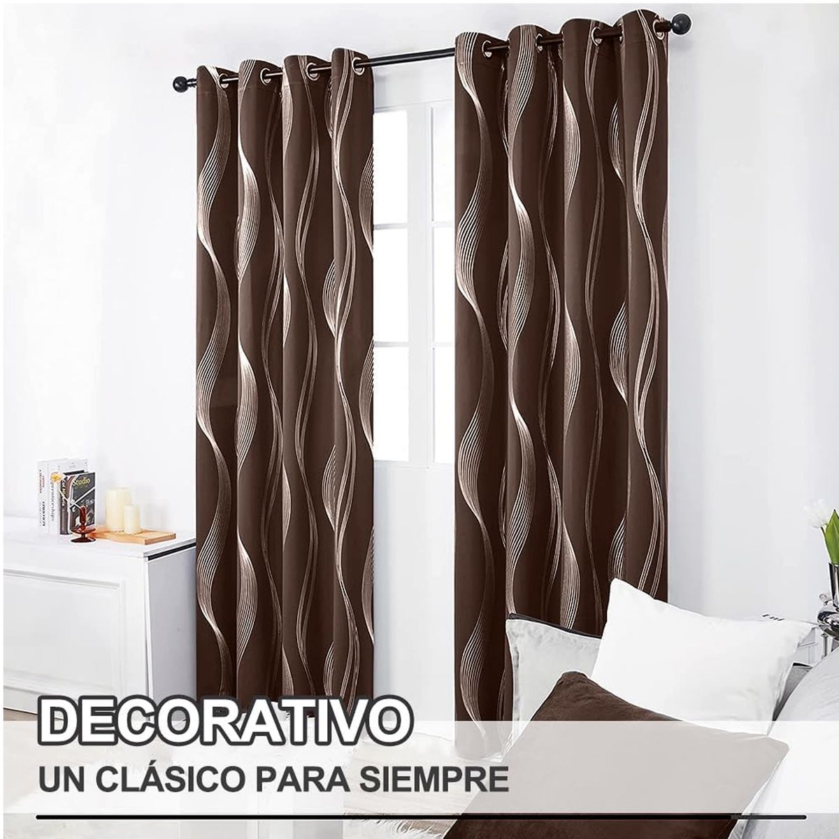 ONE PIXEL - Cortina Blackout Un Paño 132x214cm Aislante Color Marron Con Diseño