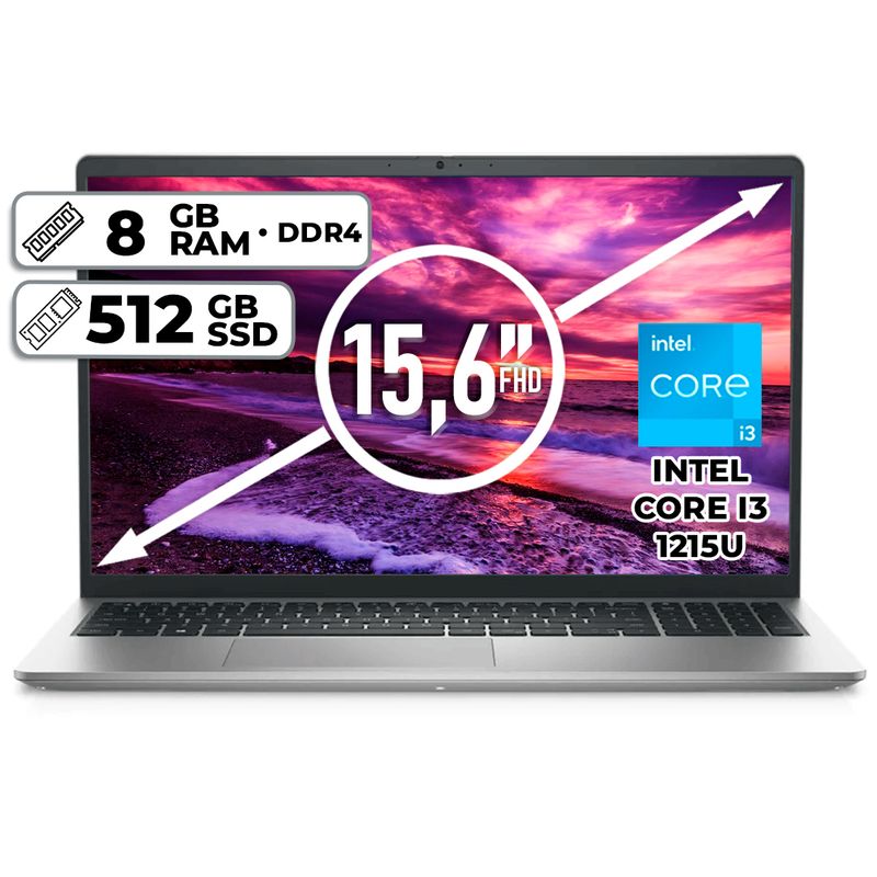DELL - PORTÁTIL DELL INTEL CORE I3-1215U 512GB SSD 8GB RAM 156 FHD PLATINUM SILVER
