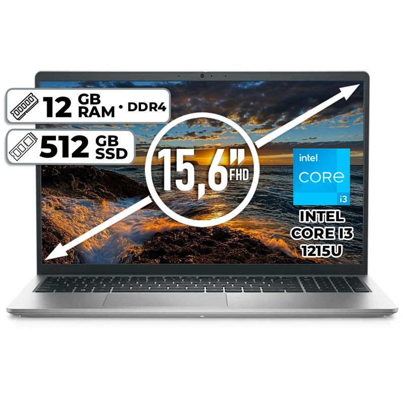 DELL - PORTÁTIL DELL INSPIRON 3520 INTEL CORE I3 1215U 512GB SSD 12GB RAM 15,6" FHD PLATINUM SILVER