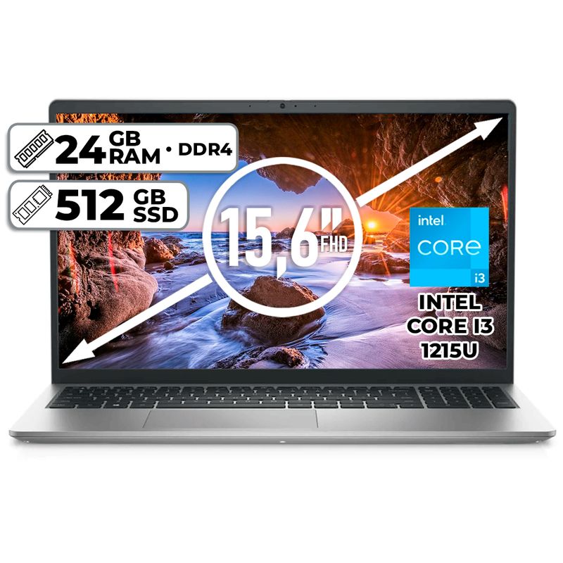 DELL - PORTÁTIL DELL INSPIRON 3520 INTEL CORE I3 1215U 512GB SSD 24GB RAM 15,6" FHD PLATINUM SILVER