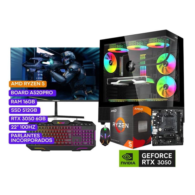 JANUS - COMPUTADOR PC GAMER R5 4600G 3,7GHZ RTX 3050 6GB 16 GB RGB/512 22" FHD 100Hz