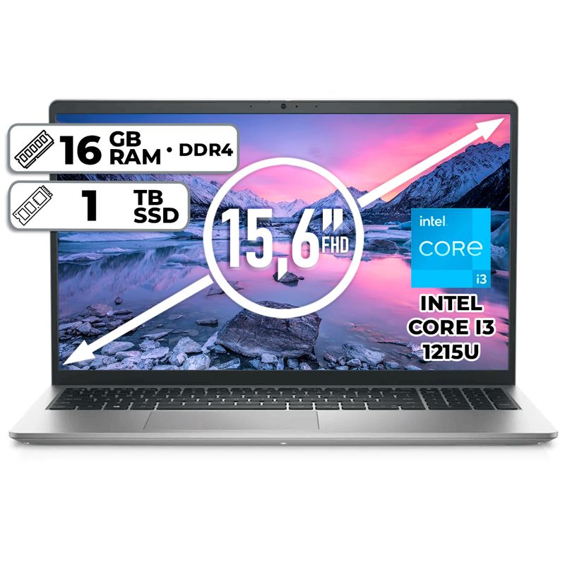 DELL - PORTÁTIL DELL INTEL CORE I3-1215U 1TB SSD 16GB RAM 156 FHD PLATINUM SILVER