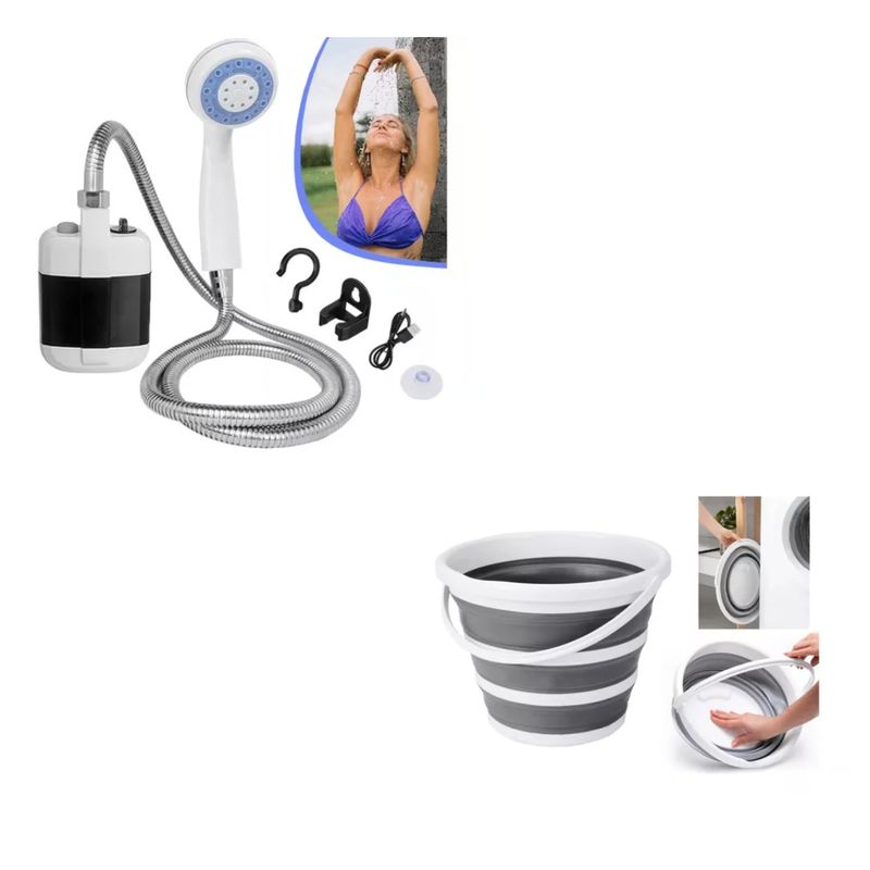 GENERICO - Regadera Ducha Portatil + Cubeta plegable Portatil