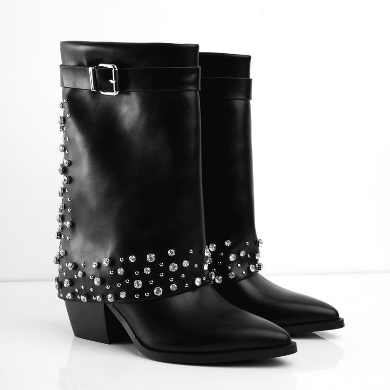 CALZADO ADRENALINA - Botas de tacón negras con múltiples taches plateados quinn