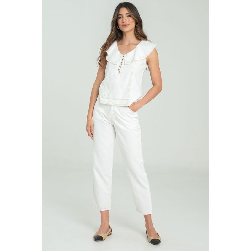 RAGGED - Pantalon atlantida pespuntes Blanco crudo Ragged