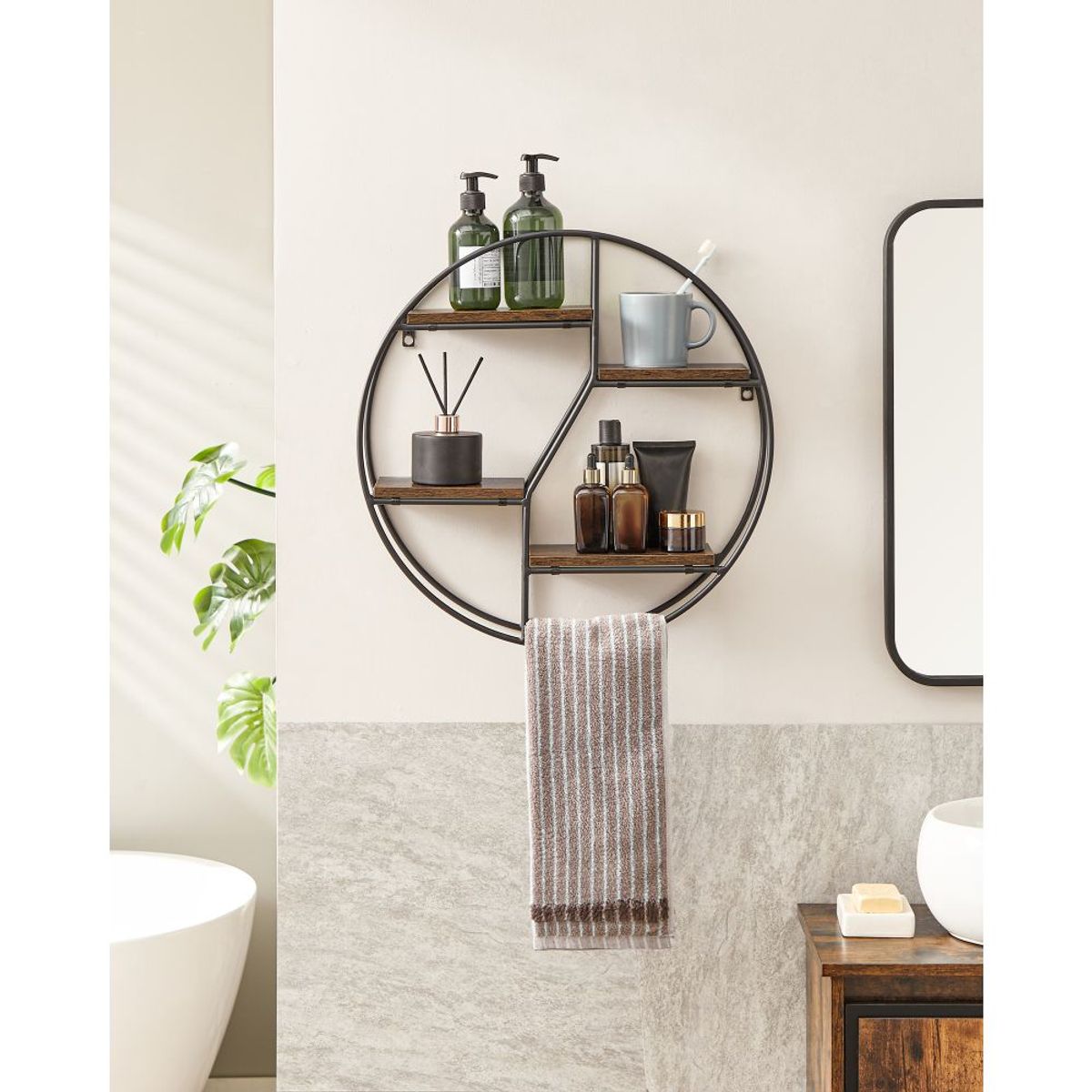 RTA DESIGN - Repisa Plantón Negro y Roble en forma redonda