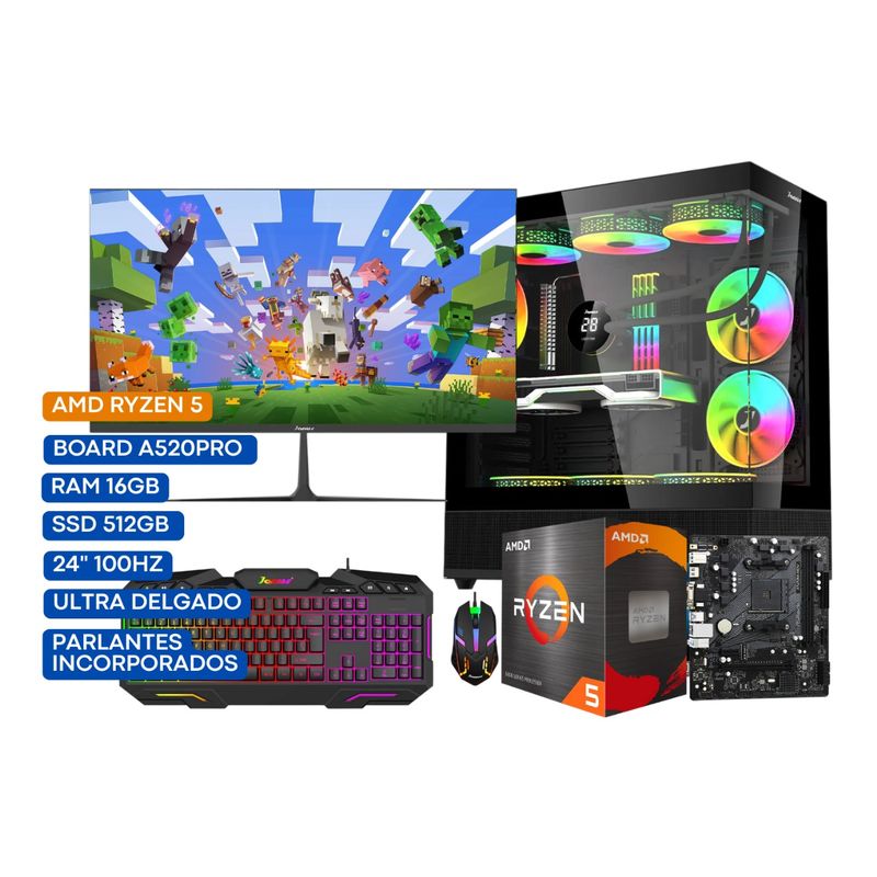 JANUS - COMPUTADOR PC GAMER  AMD RYZEN 5 4600G 3,7GHZ 16 GB RGB/512 A520PRO 24" 100Hz