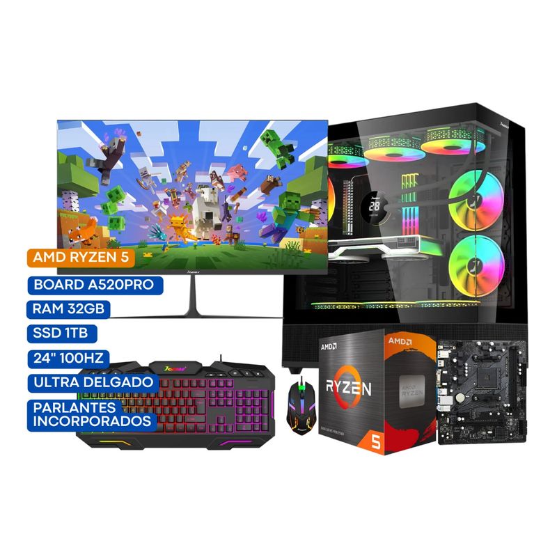 JANUS - COMPUTADOR PC GAMER  AMD RYZEN 5 4600G 3,7GHZ 32GB RGB/1 TB A520PRO 24" 100Hz